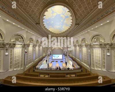 LOS ANGELES, CA, JUL 2021: interior Apple retail store, converted and restored from former theater, The Tower, in Downtown Historic Core Stock Photo