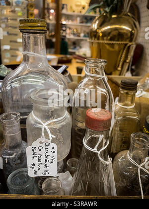 Random vintage bottles found in antique store Stock Photo