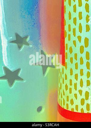 Colorful pastels and neon pink abstract with stars Stock Photo