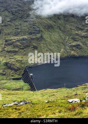View of Loch Sloy Dam from the slopes of Ben Vorlich, Inveruglas, Scotland Stock Photo