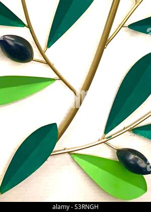 Clean, simple, colorful green paper leaves on white background Stock Photo