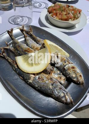 Grilled Horse Mackerel with lemon Stock Photo