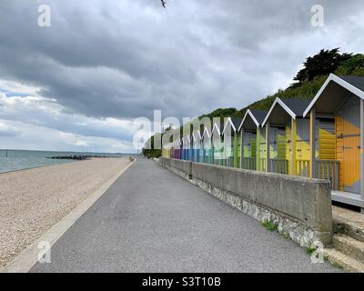 Colourful beach huts in Folkestone Stock Photo