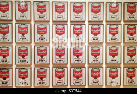 Andy Warhol’s famous Campbell Soup Cans at the MoMA in NYC. Stock Photo