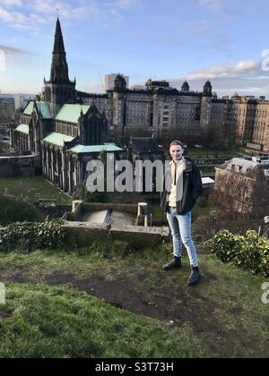 In Dennistoun, one can find the medieval Glasgow Cathederal and the view from up above in the Necropolis. Stock Photo