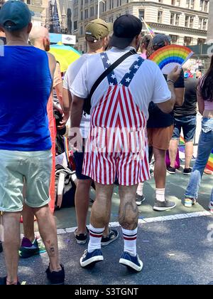Amen in American flag overall swatches the New York pride parade 2020 Stock Photo