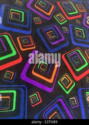 Unusual print of neon cubes on black background Stock Photo