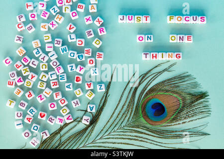 Just focus on one thing. Motivational quote flatlay. Stock Photo
