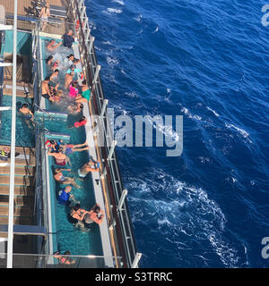March, 2022, Hot tubs on the MSC Seashore during a Caribbean cruise Stock Photo
