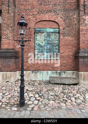 A Wall of a House, a Window and a Street Lampe in Gothenburg, Sweden Stock Photo