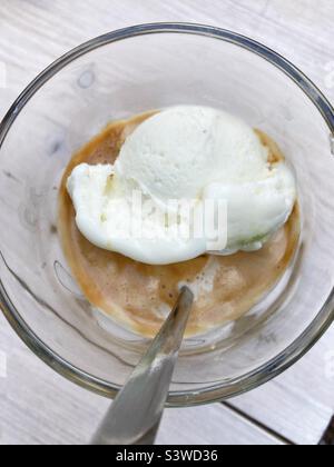 Affogato with vanilla ice cream in a glass Stock Photo