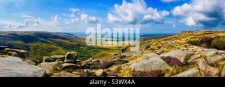 View from near Kinder Downfall looking back to Hayfield and Hope Valley in the Peak District U.K. Stock Photo