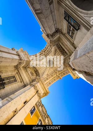 Detail view of the Triumphal Arch in the Praca do Comercio in Lisbon in Portugal Europe Stock Photo