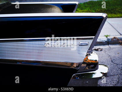 The double fins of the classic 1956 Chevrolet BelAir. Stock Photo