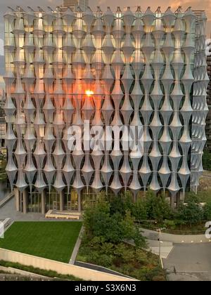 American Embassy in London with the sunset reflecting on it Stock Photo