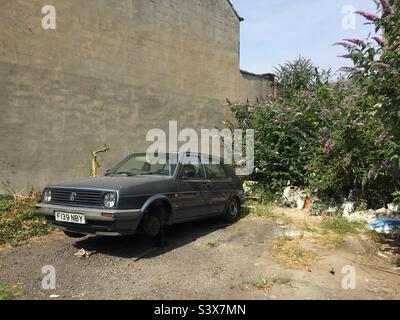 Car with no front wheel Stock Photo