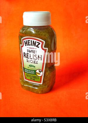 A bottle of Heinz’s sweet relish. Stock Photo