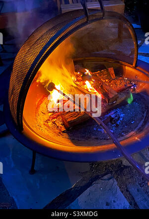 Roasting marshmallow over an open fire Stock Photo