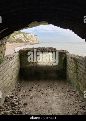 View from a wartime tunnel in the white cliffs of Dover Stock Photo