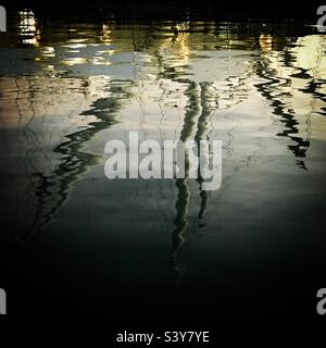 Sunset on the sea, Porto Antico, Genoa, Italy Stock Photo