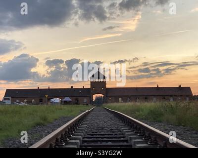 Auschwitz Birkenau gate Stock Photo