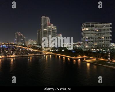 March, 2022, early morning view of Miami from a cruise ship returning from a Caribbean cruise Stock Photo