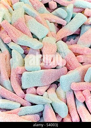 Retro pink and blue fizzy cola bottle sweets Stock Photo