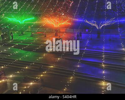 Christmas lights on the Southbank of the Thames Path outside Royal Festival Hall, London Stock Photo