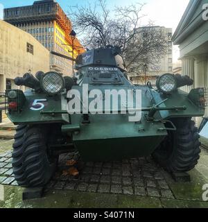 The Ferret armoured car made by Daimler outside the Guards Museum in Bird Cage Walk, London seen from inside the grounds Stock Photo