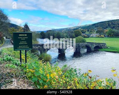 A bridge over the river Dee in Carrog, Denbighshire. A village close in between Llangollen and Ruthin. Stock Photo