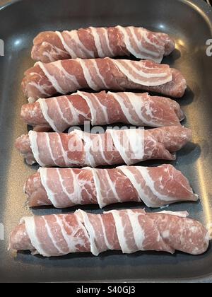 Pigs in blankets ready to cook Stock Photo