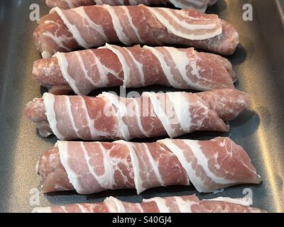 Pigs in blankets ready to cook Stock Photo