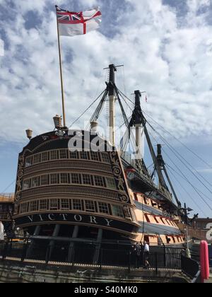 HMS Victory, viewed from stern, Portsmouth, May 2018. Stock Photo