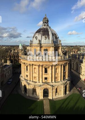 Radcliffe Camera, Library, University of Oxford, viewed from the University Church of St Mary the Virgin, December 2015. Stock Photo