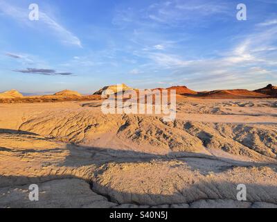 At the Bisti / De-Na-Zin Wilderness Area, San Juan County, New Mexico at sunset Stock Photo