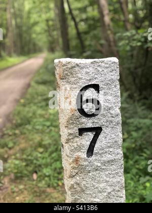 Mile marker 67 on the GAP. Stock Photo