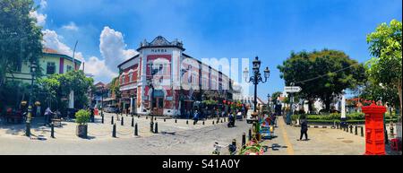 Panoramic in Kota Lama - Old Town Semarang Indonesia colonial Dutch buildings Stock Photo