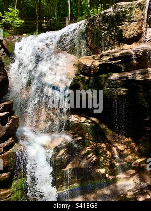 Avalanche Falls at The Flume Gorge in Franconia Notch State Park, Lincoln, New Hampshire viewed from trail walk Stock Photo