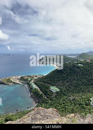 View from Colombier towards Flamands Beach, St. Barth Stock Photo