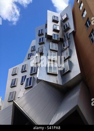 Looking up at Ray and Maria Stata Center, or Building 32, on Massachusetts Institute of Technology (MIT) campus. The architect was Frank Gehry. Stock Photo