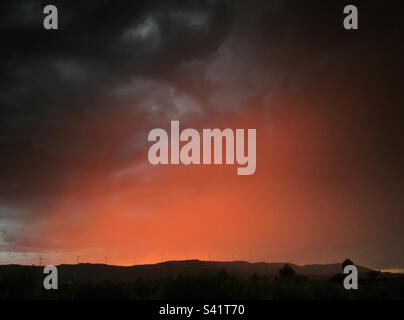 Red storm at sunset, Catalonia, Spain. Stock Photo