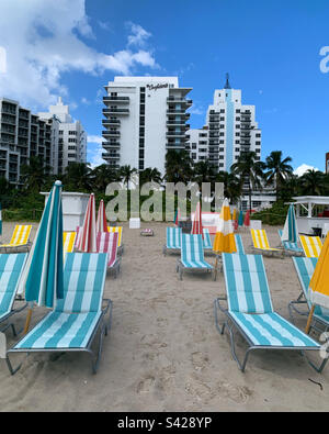 October, 2022, beach chairs at The Confidante Miami Beach, Miami Beach, Florida, United States Stock Photo