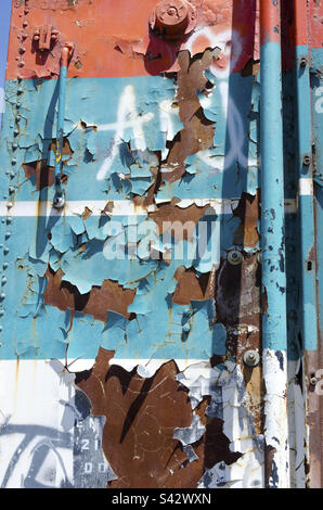 Peeling paint and rust on an old train Stock Photo