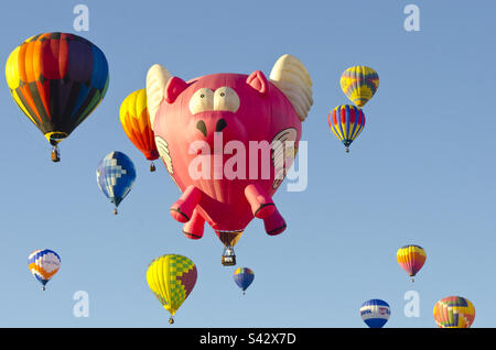 Pink pig hot air balloon in the balloon fiesta in Albuquerque New Mexico Stock Photo