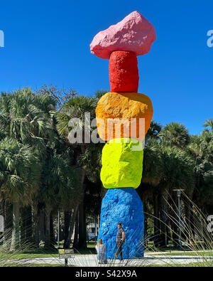 Miami Mountain, Sculpture by Ugo Rondinone, Collins Park, South Beach, Miami Beach, Florida, United States Stock Photo