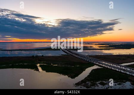 Mobile Bay & interstate 10 bridge at sunset Stock Photo