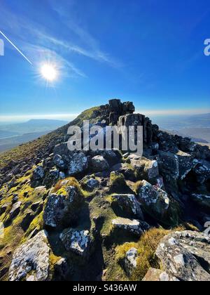 The summit of the Sugar loaf mountain, Brecon Beacons, Abergavenny, Wales, April. Stock Photo