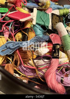 Colorful selection of embroidery threads. Stock Photo