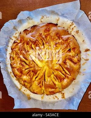 Top down view of homemade apple pie on a table Stock Photo