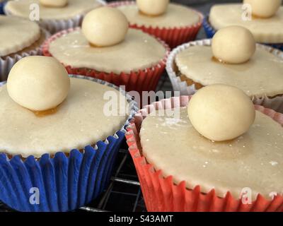 Close-up of Easter Simnel Cupcakes Stock Photo